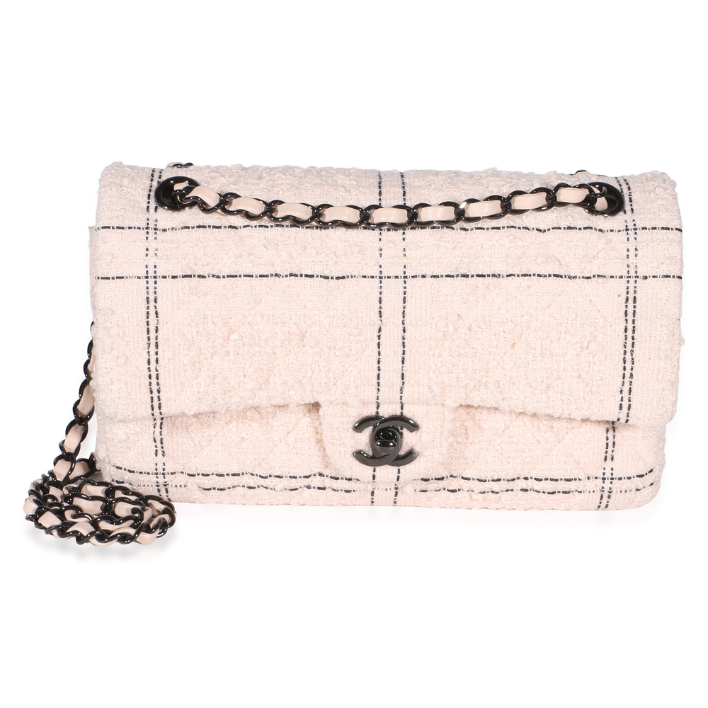 Chanel Light Pink Multicolor Quilted Tweed Medium Double Flap Bag